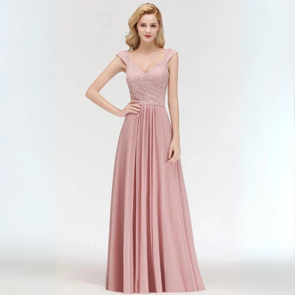 Robe de Demoiselle d'Honneur Longue en Rose Poudré