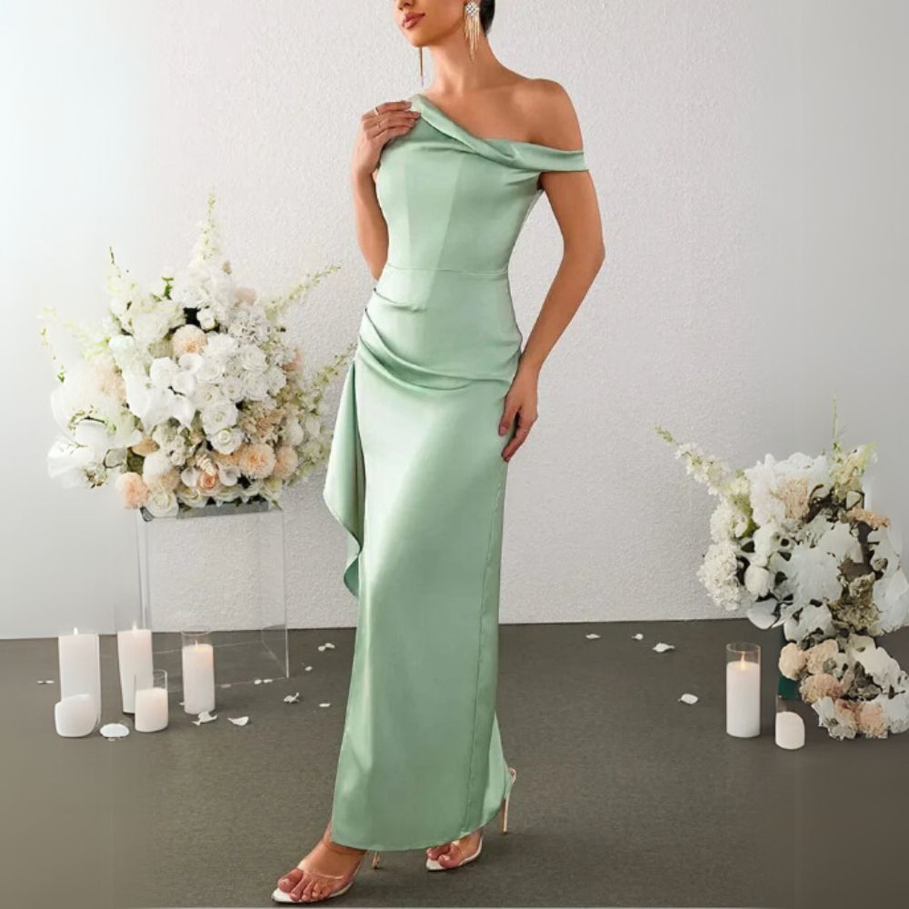 Robe d'invitée pour mariage : Vert Sauge Elégant Longueur Maxi