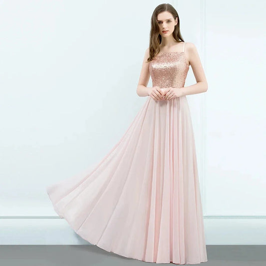 Robe demoiselle d'honneur couleur rose poudré - Modèle long