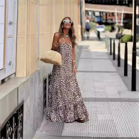 Robe léopard longue sexy dos nu