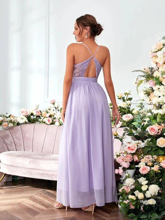 Robe demoiselle d'honneur élégance en mauve lilas