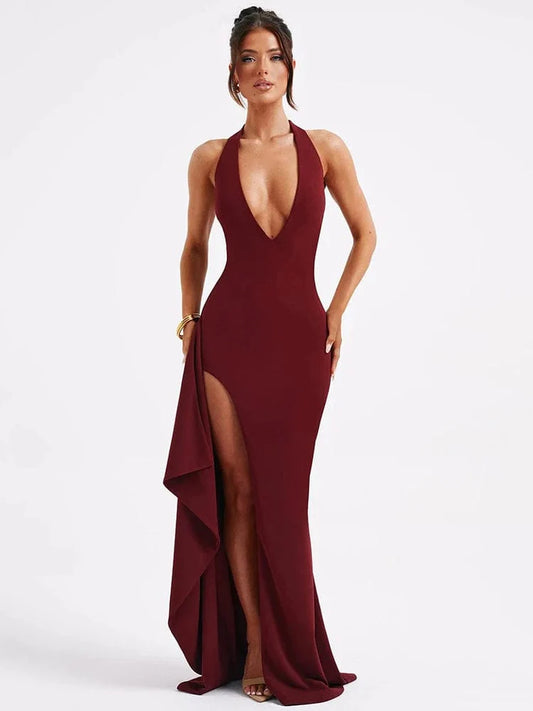 Robe longue bordeaux élégante et tendance