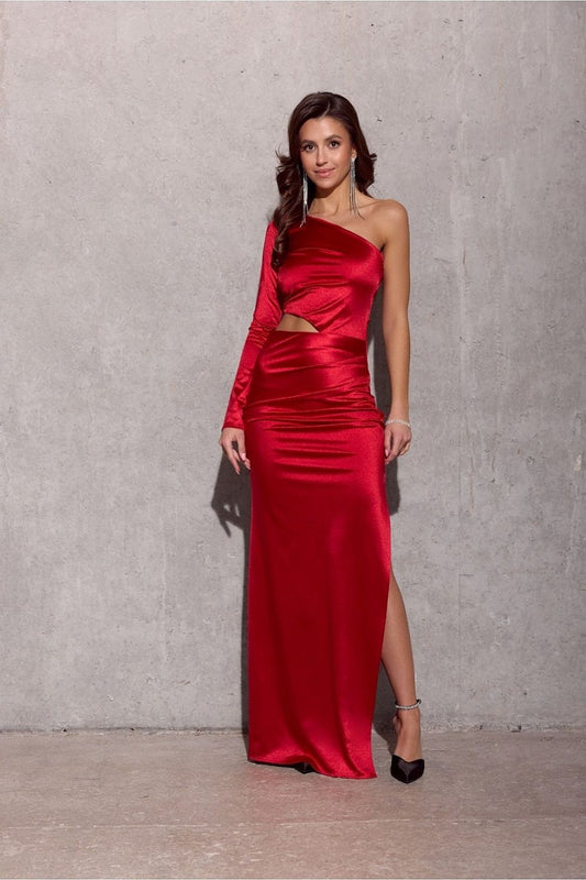 Robe de soirée satinée chic à manche longue