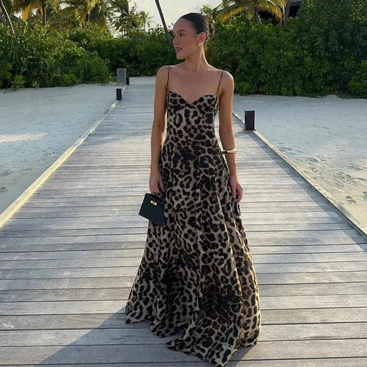 Robe de soirée longue léopard imprimé